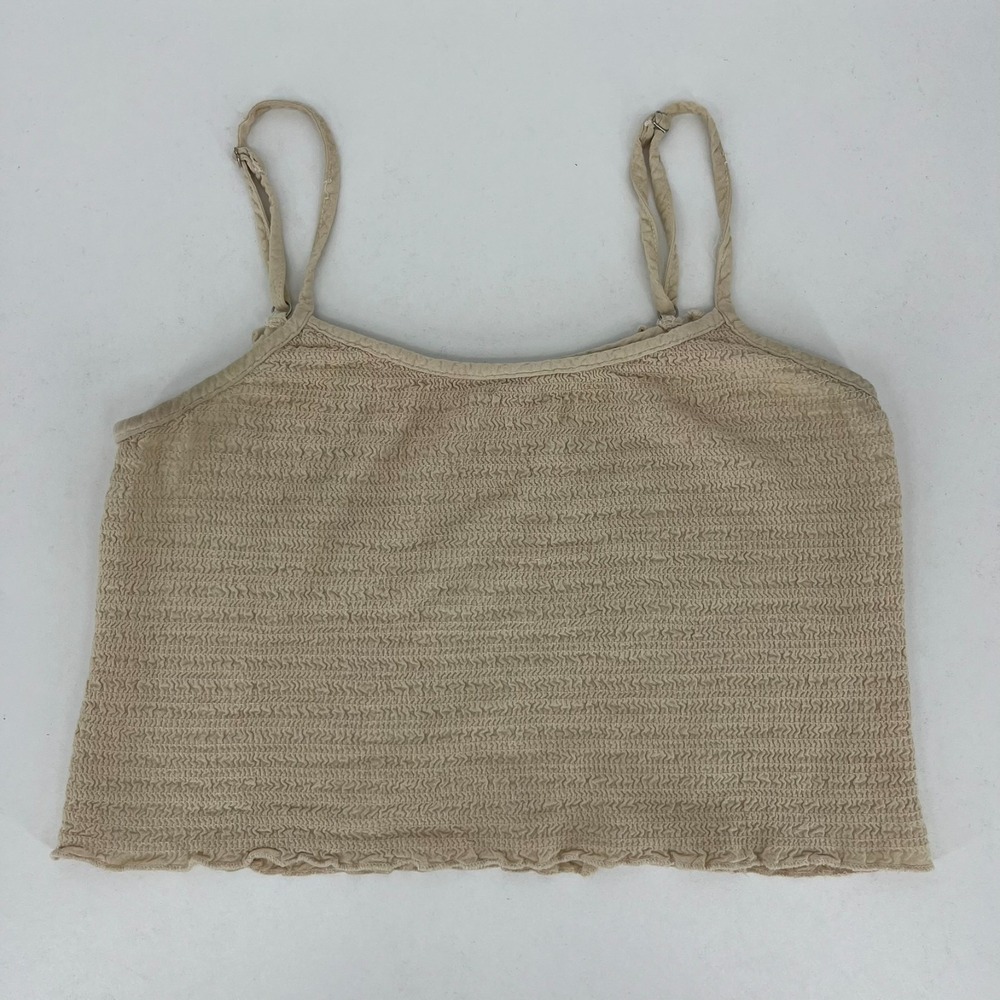 Brandy Melville Tank Top Womens One Size Beige Textured Cropped Strappy Cami